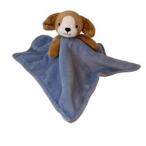 Carters Puppy Dog Baby Lovey Stuffed Toy Brown Blue Security Blanket Fleece